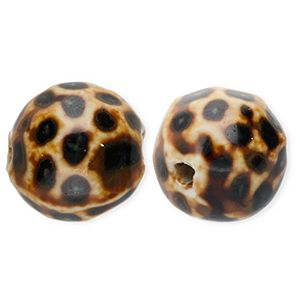 Perles en c&eacute;ramique 15&nbsp;mm avec &agrave; pois Marron fonc&eacute;-marron clair