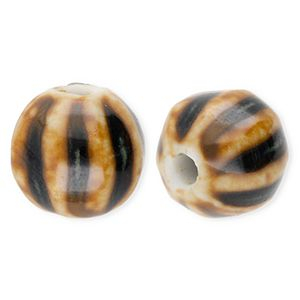 Perles en c&eacute;ramique 11&nbsp;mm avec ray&eacute;es Marron fonc&eacute;-marron clair