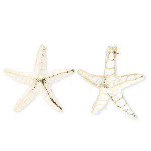 Boucles d'oreilles&nbsp;/&nbsp;puces tendance &eacute;maill&eacute;e &eacute;toile de mer avec tige en acier inoxydable Dor&eacute;-blanc