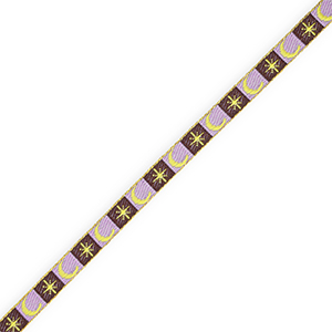 BY31&reg; Ruban texte lune et &eacute;toile Marron fonc&eacute;-violet lavande-jaune lime-dor&eacute;