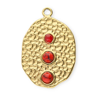 Breloques en acier Inox ovale avec des pois Dor&eacute;-rouge
