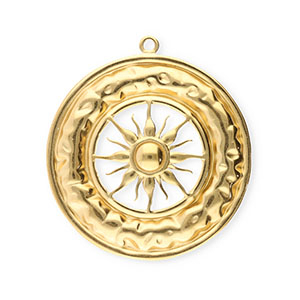 Breloques en acier Inox cercle avec soleil Dor&eacute;