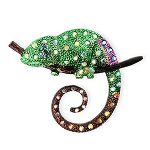 Broches cam&eacute;l&eacute;on avec strass Dor&eacute;-vert-violet-marron