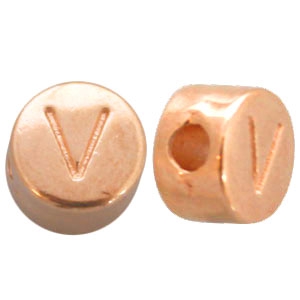 Perles alphabet en m&eacute;tal DQ lettre V Dor&eacute; ros&eacute; (sans nickel)
