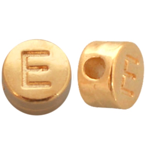 Perles alphabet en m&eacute;tal DQ lettre E Dor&eacute; (sans nickel)