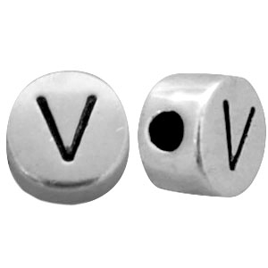 Perles alphabet en m&eacute;tal DQ lettre V Argent&eacute; antique (sans nickel)
