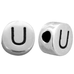 Perles alphabet en m&eacute;tal DQ lettre U Argent&eacute; antique (sans nickel)