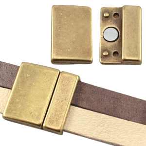Fermoir aimant&eacute; en m&eacute;tal DQ large (pour cuir DQ plat 10/20mm) bronze antique (sans nickel)