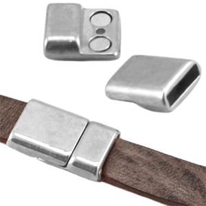 Fermoir aimant&eacute; en m&eacute;tal DQ (pour cuir DQ plat 10mm) Argent&eacute; antique (sans nickel)