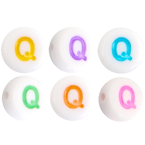 Perles acryliques alphabet lettre Q multicolore-blanc