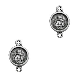 Breloques en m&eacute;tal TQ connecteur rond ange argent&eacute; antique
